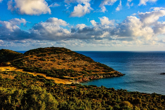 4K Mediterranean Sea Coast with Hills and Clouds
