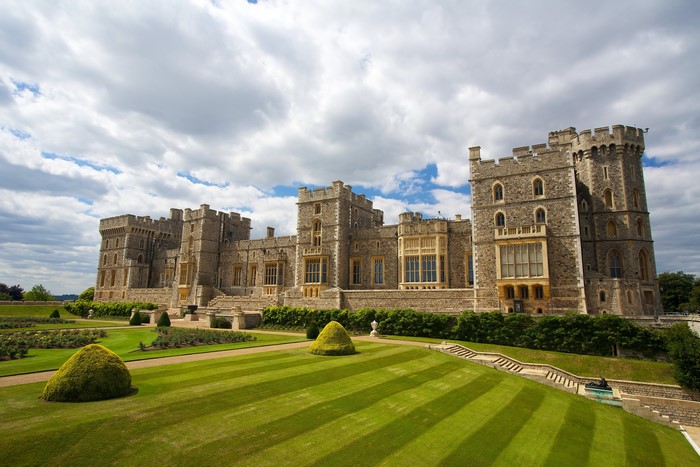 Windsor Castle with manicured lawns and gardens