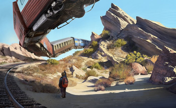 Train Derailment in a Rocky Landscape