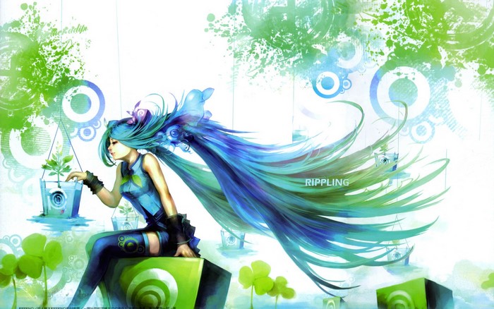 Hatsune Miku from Vocaloid with long blue hair