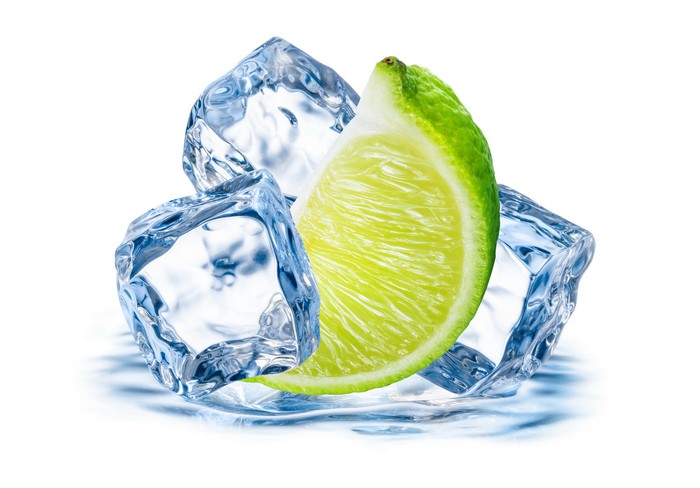 Lime slice with ice cubes