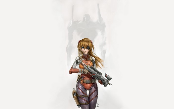 Asuka Langley from Neon Genesis Evangelion with a gun