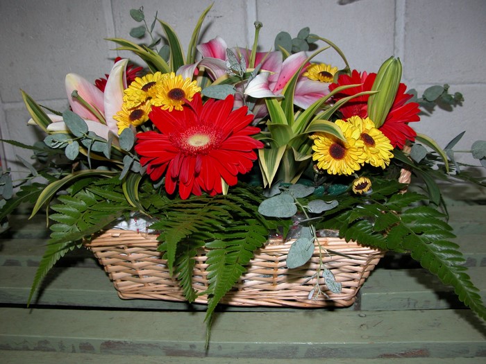 Bouquet of Gerberas and Lilies in a Wicker Basket