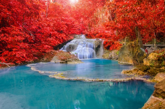 Erawan Waterfall in Thailand during Autumn