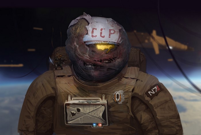 Horrifying astronaut with CCP helmet in space