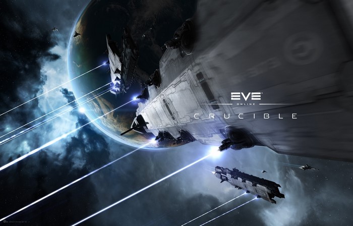 EVE Online Crucible Spaceships near Planet