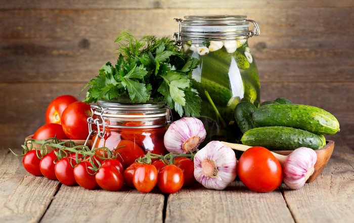 Pickled Cucumbers and Tomatoes with Garlic and Herbs