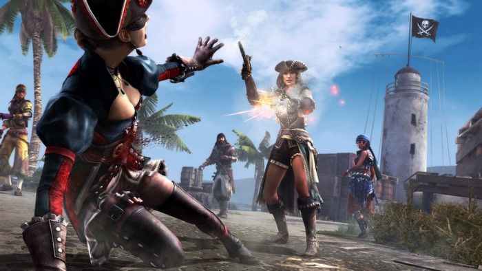 Pirates in combat with pistols and blood