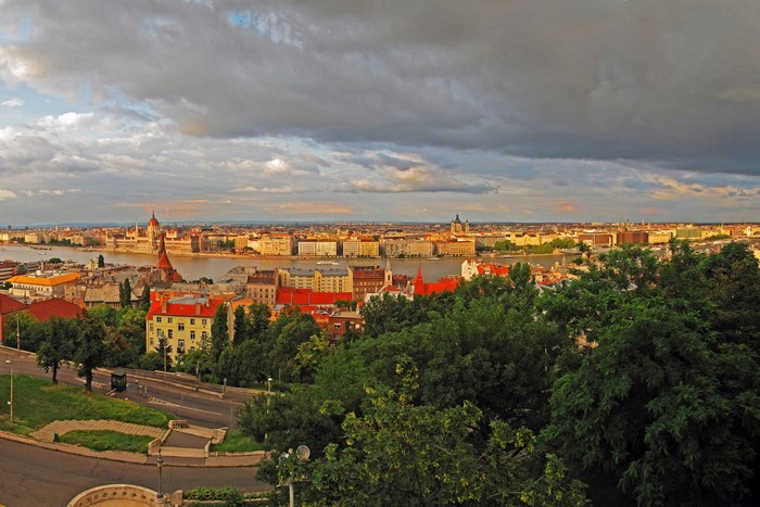 Budapest cityscape with Danube River and Parliament Building