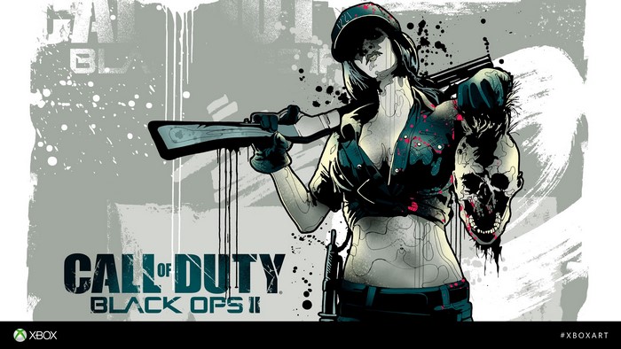 Call of Duty: Black Ops II artwork with female soldier and skull