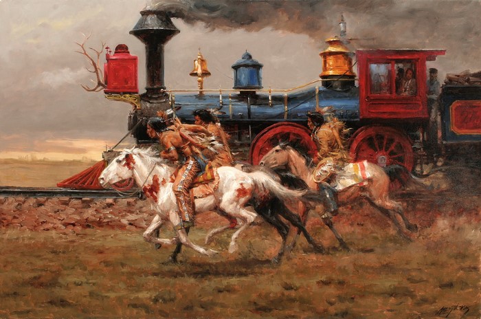 Spotted Tail's Band Racing Union Pacific Train