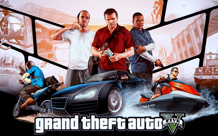 Grand Theft Auto V characters with vehicles