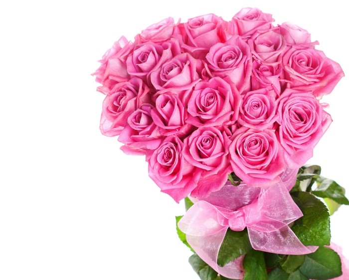Bouquet of pink roses with a pink bow