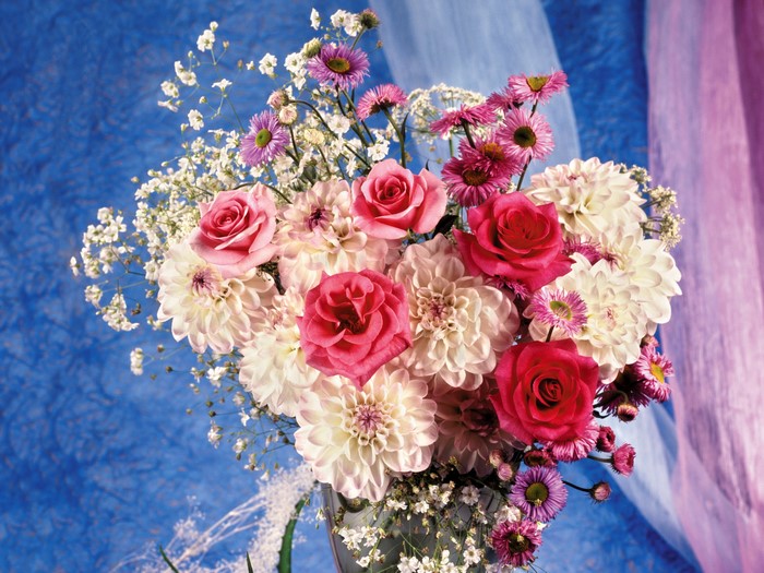 Bouquet of Roses, Dahlias, and Asters