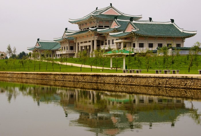 Palace reflected in a river