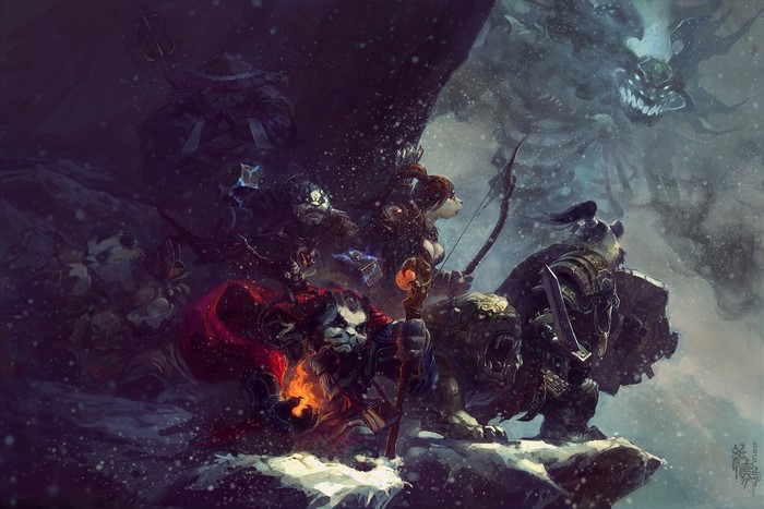 World of WarCraft characters facing a monster