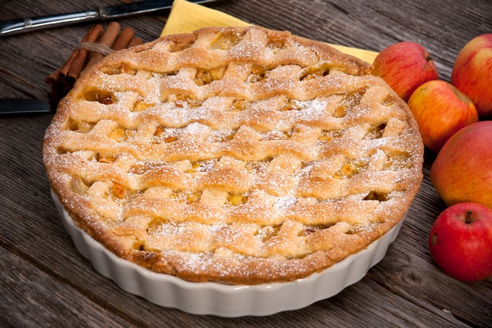 Apple pie with lattice crust and apples