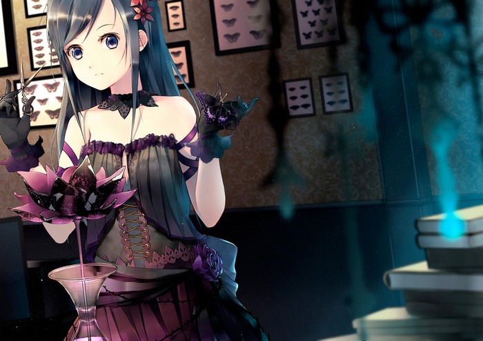 Yoshino Ryou with butterflies and flowers
