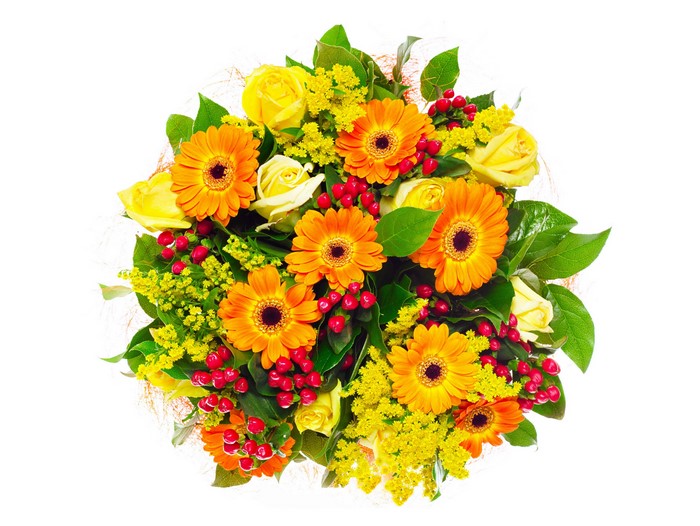 Bouquet of Orange Gerbera Daisies and Yellow Roses