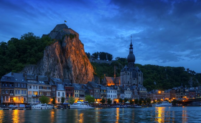 4K Wallonia Belgium Houses River Night