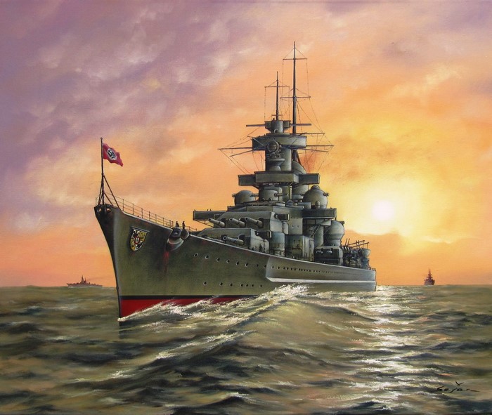 German Battleship Gneisenau at Sunset
