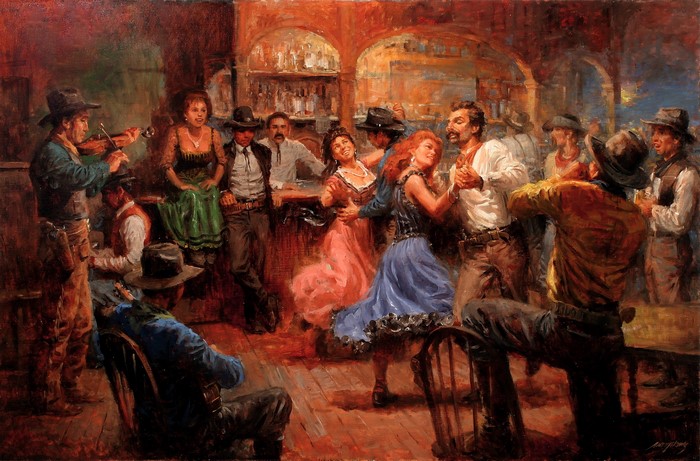 Cowboys Dancing in a Saloon by Andy Thomas