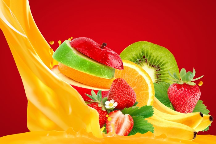 Fruit Splash with Bananas, Strawberries, Kiwi, Orange, and Apple