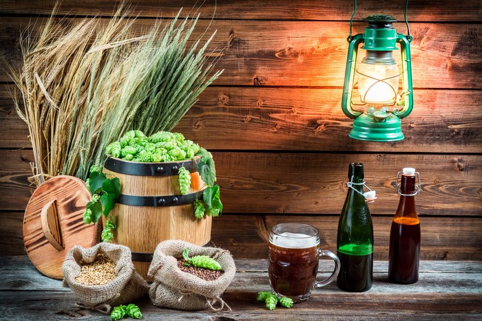 Beer ingredients and brewing equipment with lantern