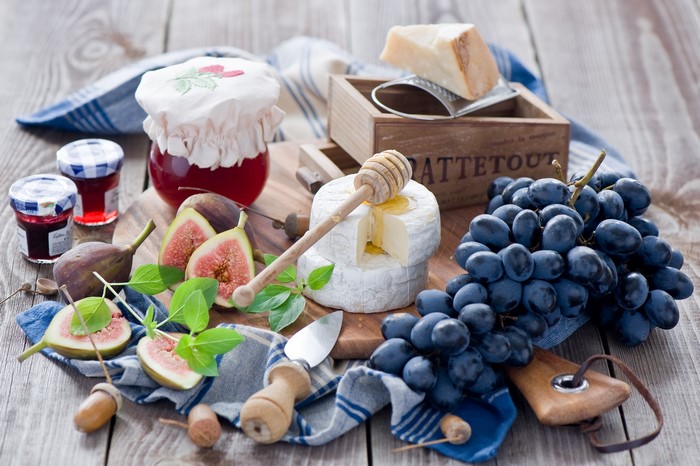 Cheese, Grapes, Jam, and Figs Platter