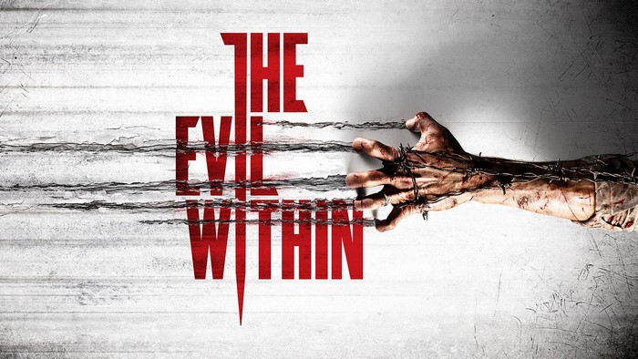 The Evil Within game title with hand and barbed wire