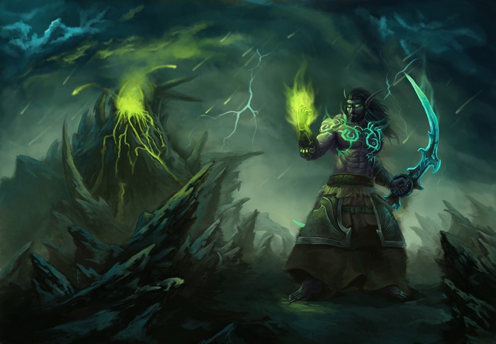Night Elf warrior casting magic in World of Warcraft