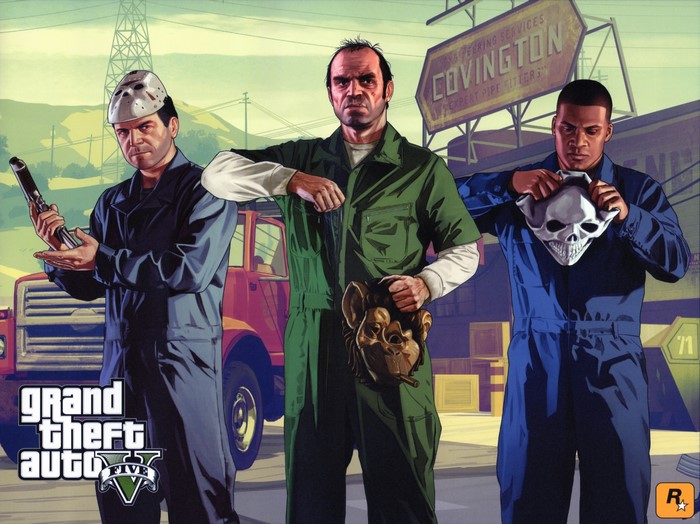 Grand Theft Auto V: Three Men with Masks and Guns