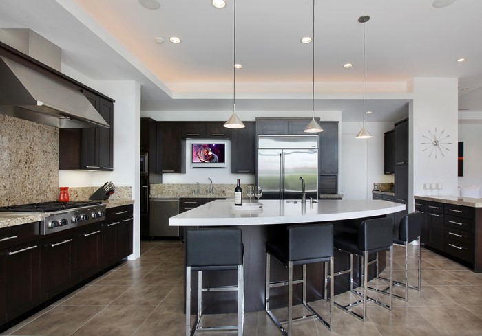 Modern Kitchen with Island and Bar Stools
