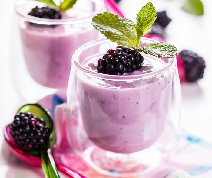 Blackberry Smoothies in Glasses with Mint
