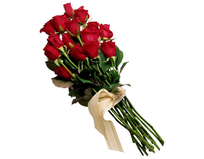 Bouquet of red roses with a ribbon