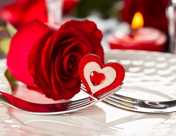 Valentine's Day Table Setting with Rose and Heart