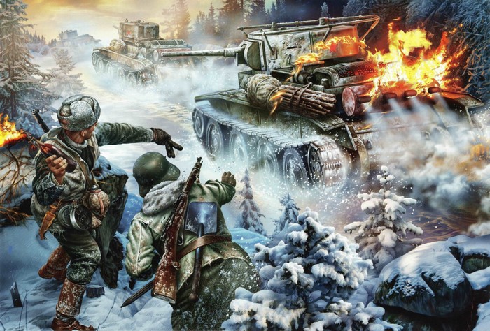Soldiers and Tanks in Winter Combat