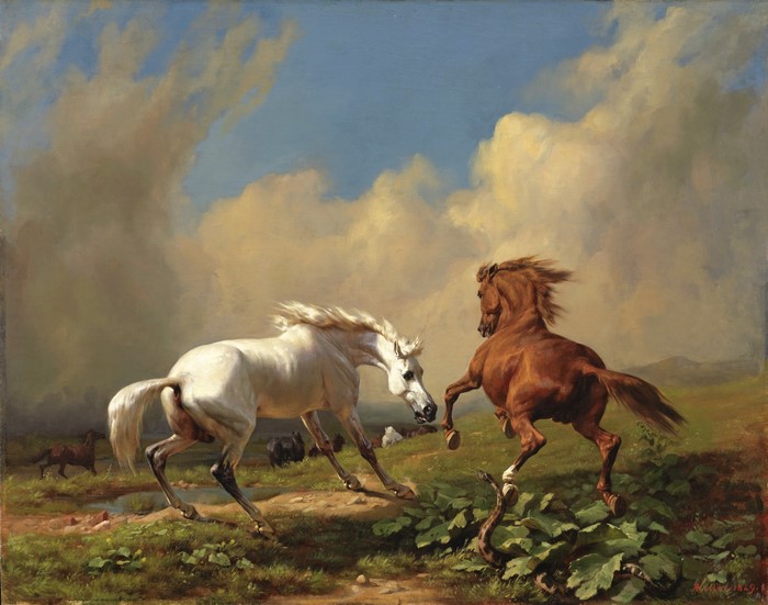 4K Horses Balking at Approaching Storm by Rudolf Koller