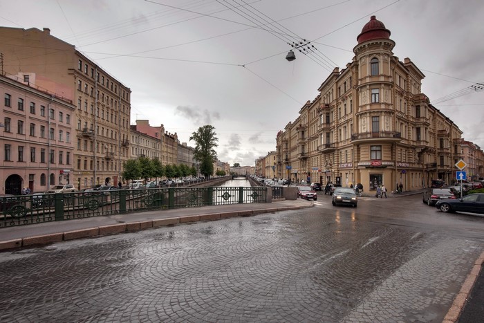 Street view of a canal in St. Petersburg, Russia