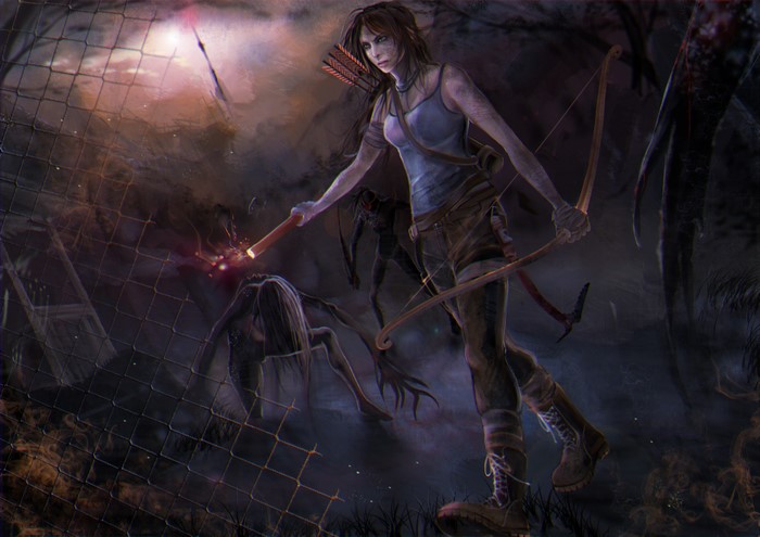 4K Lara Croft from Tomb Raider fighting monsters