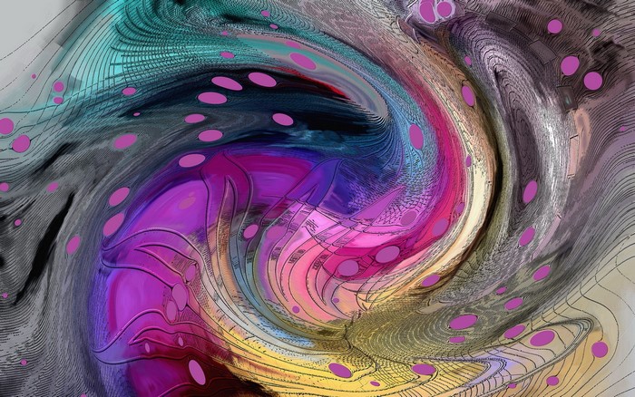 Abstract swirling colors with pink dots