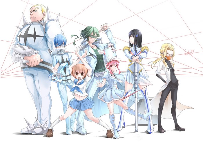 Kill la Kill characters in white and blue uniforms
