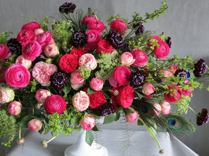 Bouquet of Roses and Ranunculus in a Vase