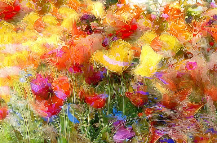 Abstract painting of colorful flowers