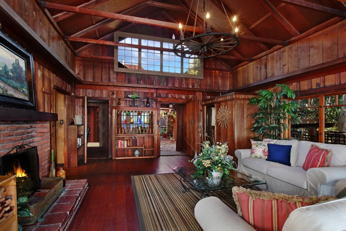 Rustic Living Room with Fireplace and Sofa