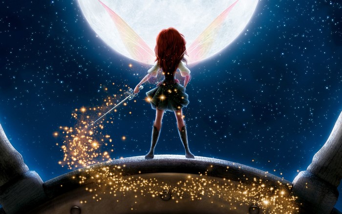 Tinker Bell from Disney with Sword under Moon