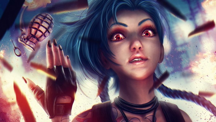 Jinx from League of Legends with grenades
