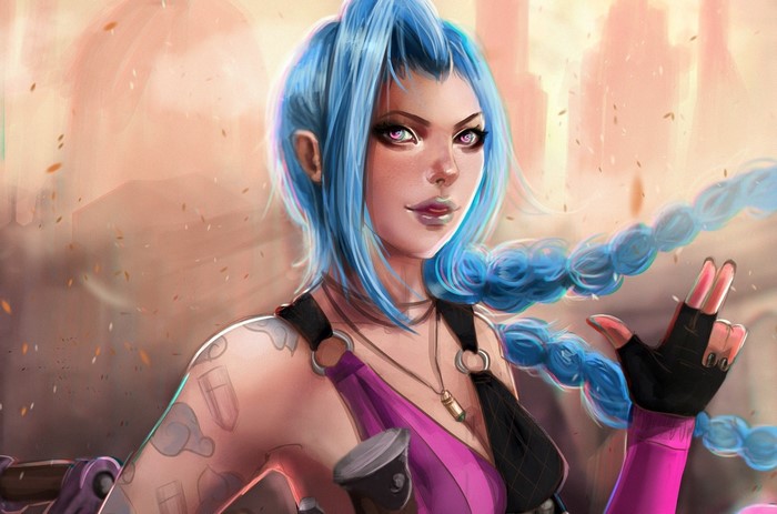 Jinx from League of Legends with braided hair