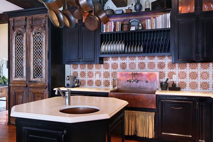 Kitchen Interior Design with Copper Sink and Pots