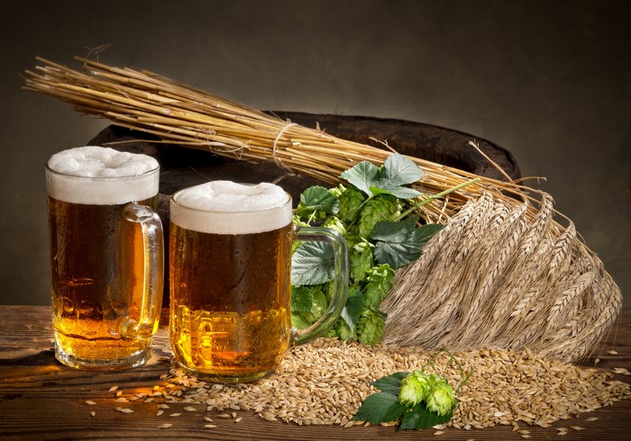 Beer Mugs with Hops and Grains